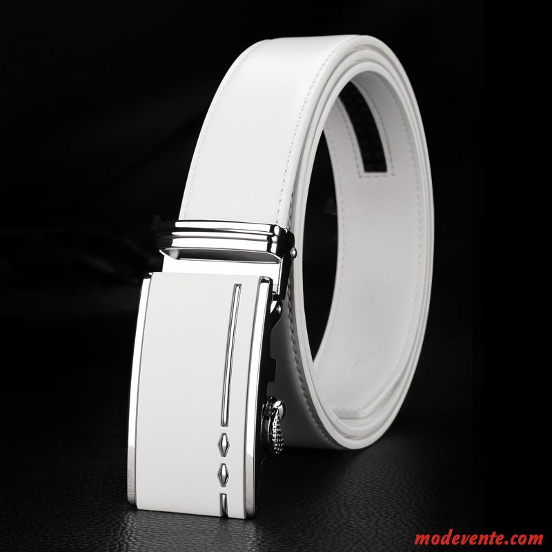 Ceinture Homme Cuir Véritable Boucle Automatique All-match Mode Jeunesse Simple Blanc