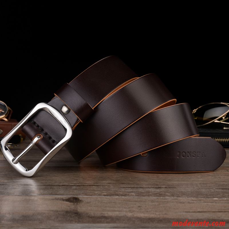 Ceinture Homme Cuir Véritable Cuir De Vache Manuel Âge Moyen Couleur Unie Loisir Marron