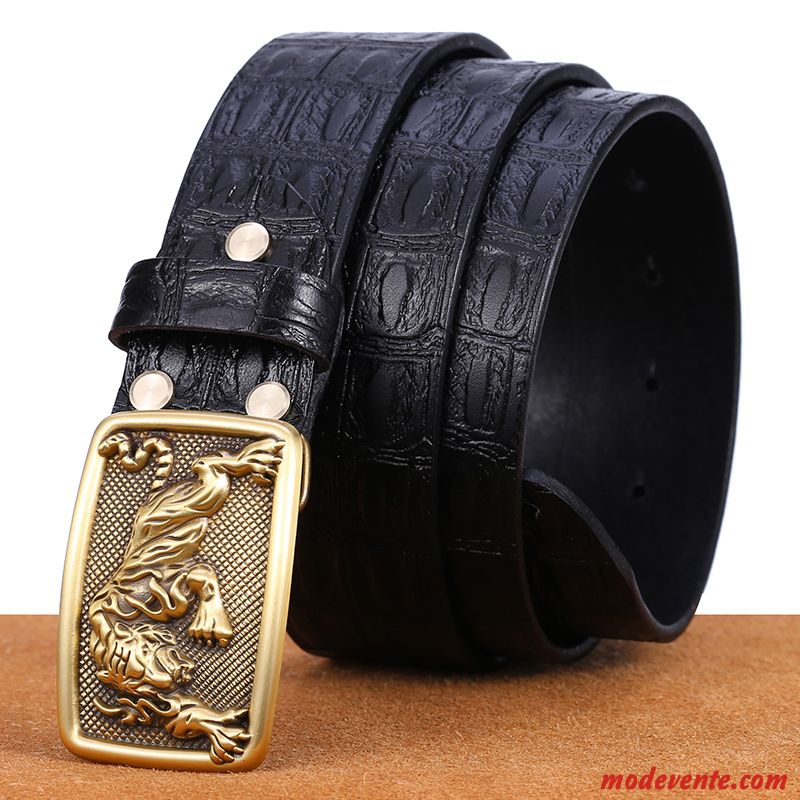 Ceinture Homme Cuir Véritable Cuir De Vache Pure Personnalité Couche De Tête Noir