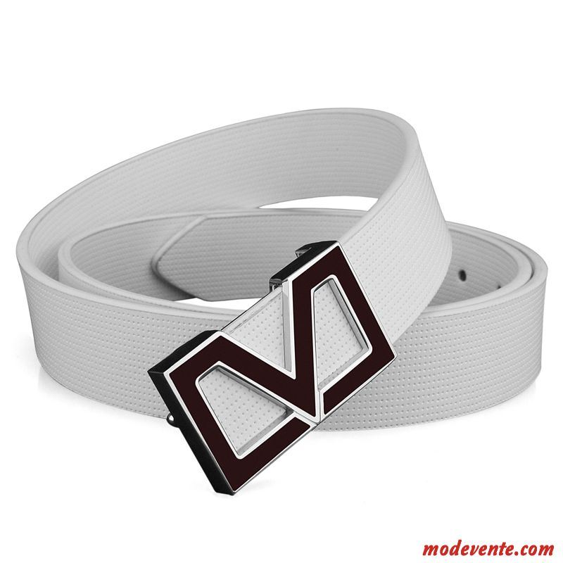 Ceinture Homme Cuir Véritable Jeune Tendance Lisse Mode Loisir Blanc