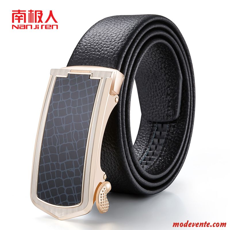 Ceinture Homme Cuir Véritable Jeunesse Entreprise Cuir De Vache Boucle Automatique Couche De Tête Noir