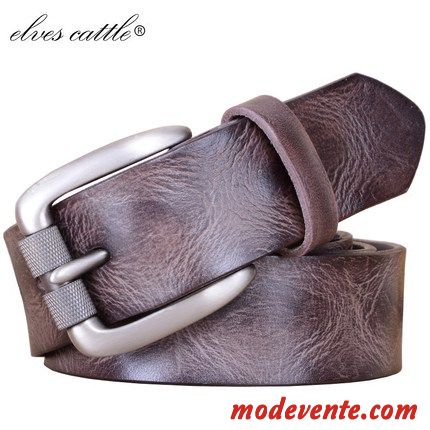 Ceinture Homme Cuir Véritable Rétro Manuel Jeans Tendance Personnalité Gris