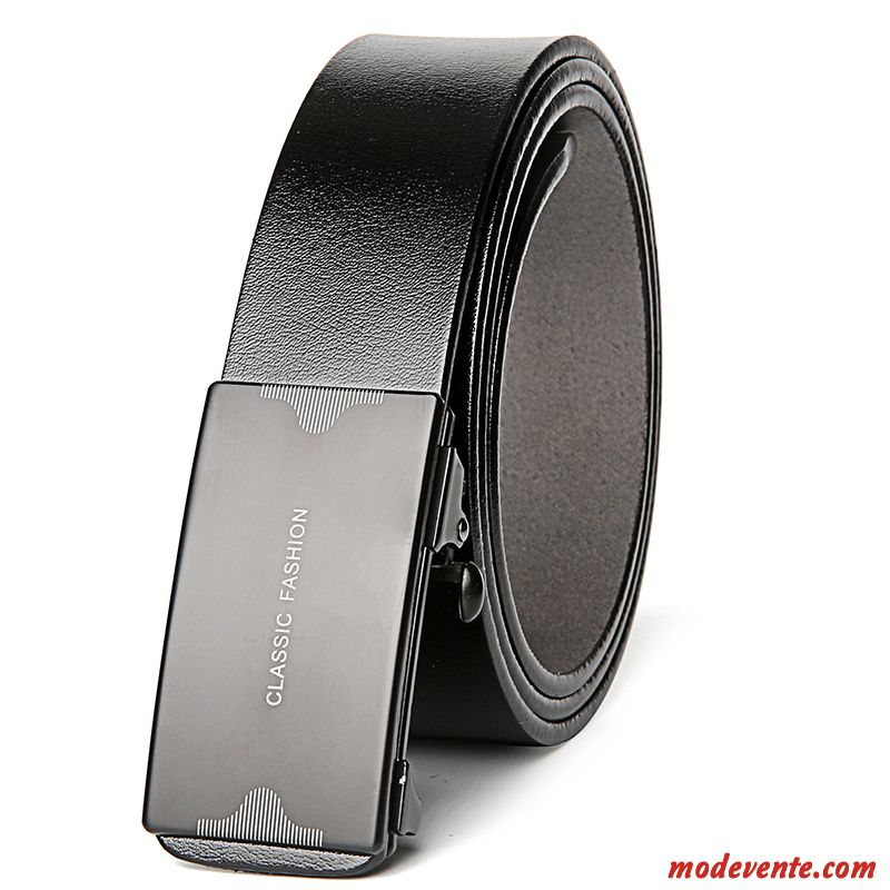 Ceinture Homme Cuir Véritable Tendance Jeunesse Boucle Automatique Mode Cuir De Vache Noir