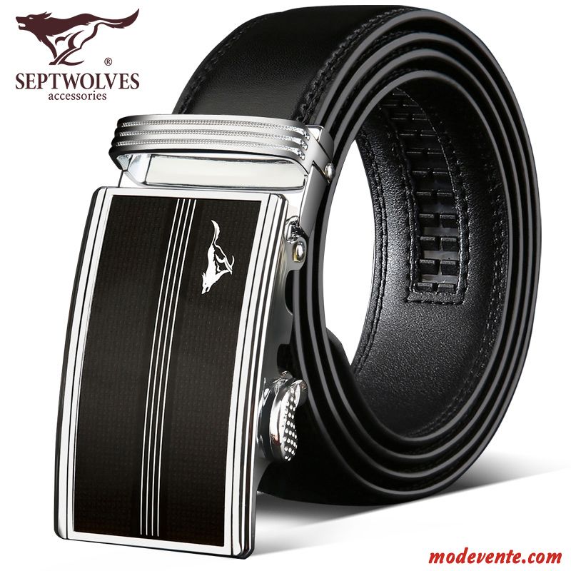 Ceinture Homme Entreprise Boucle Automatique Jeunesse Cuir De Vache Authentique Âge Moyen Noir