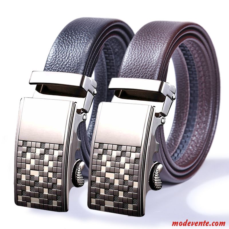 Ceinture Homme Entreprise Cuir Véritable Boucle Automatique Loisir Sided Jeunesse Marron