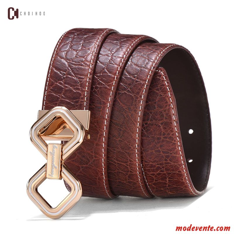 Ceinture Homme Haut Grade Lisse Crocodile Modèle Couche De Tête Cuir Véritable Entreprise Brun