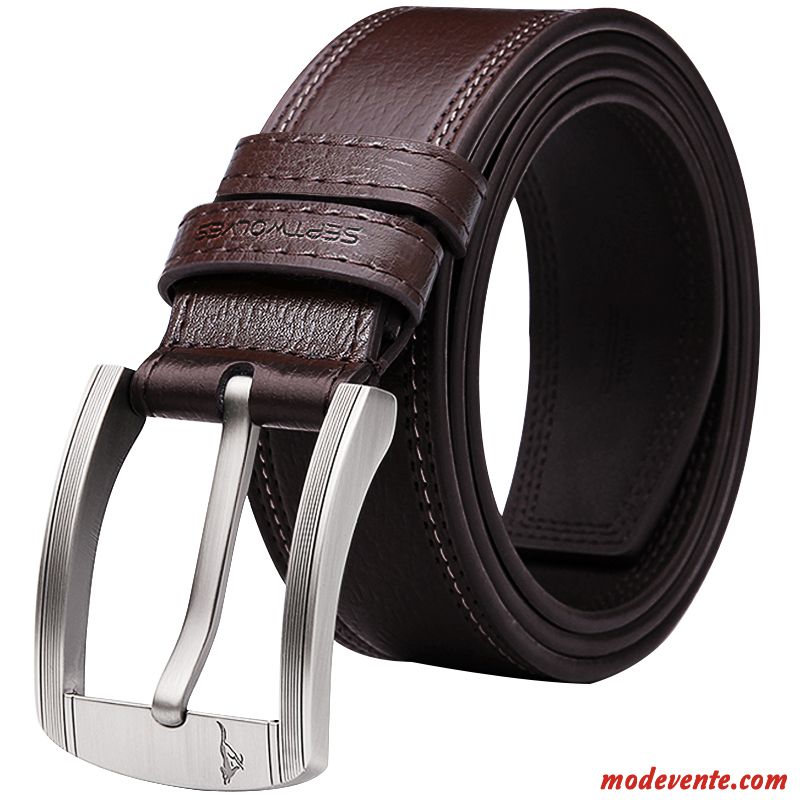 Ceinture Homme Jeunesse Boucle Authentique Cuir Véritable Loisir Cuir De Vache Brun