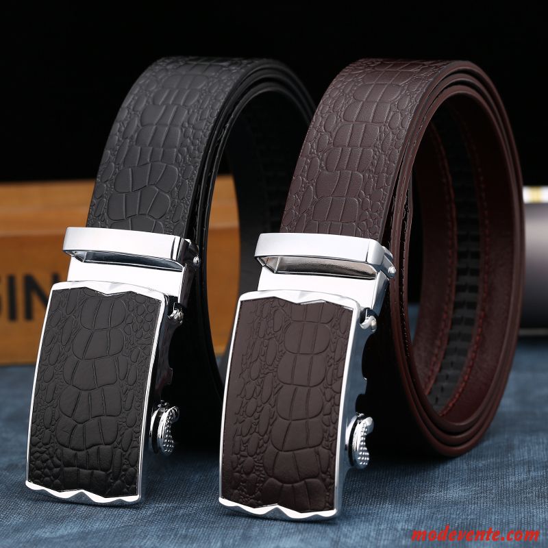 Ceinture Homme Jeunesse Cuir Véritable Boucle Automatique Entreprise Pure Crocodile Modèle Marron