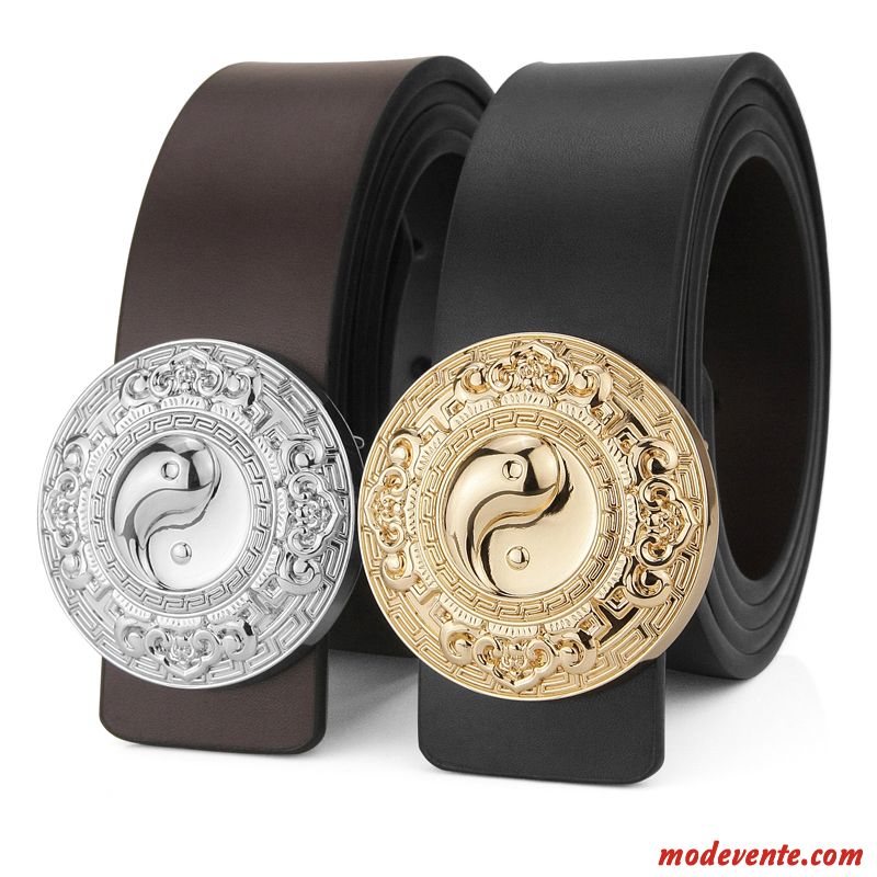 Ceinture Homme Jeunesse Cuir Véritable Cuir De Vache Manuel Pure Personnalité Noir