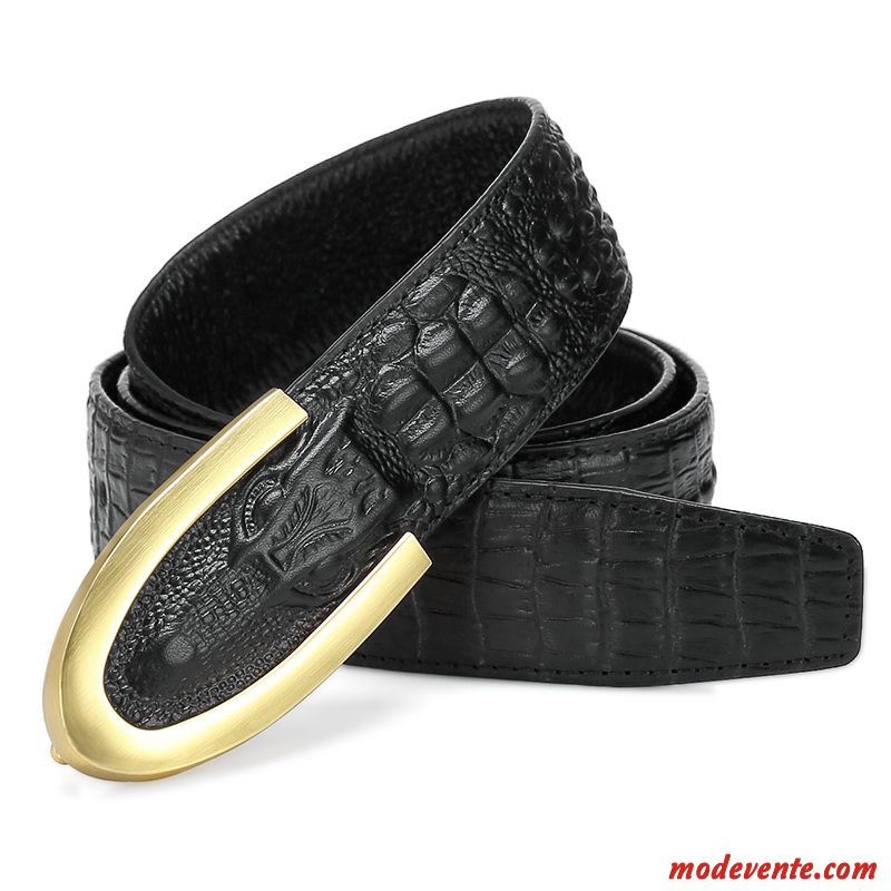 Ceinture Homme Lettre Jeune Personnalité Lisse Cuir Véritable Crocodile Modèle Noir Marron