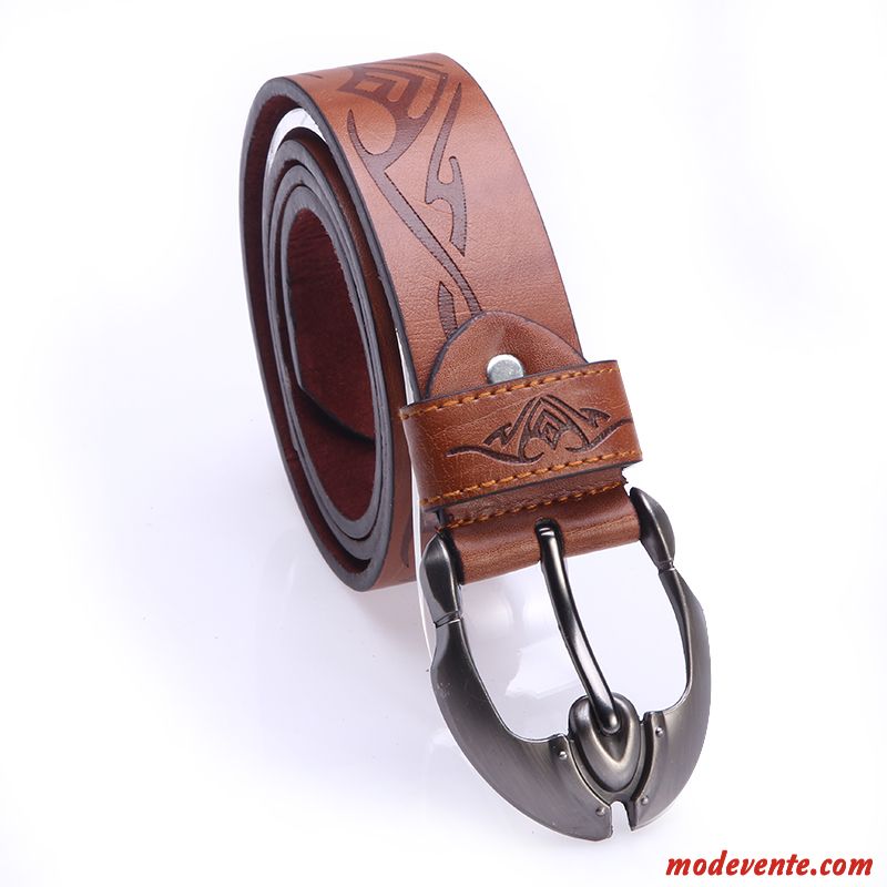 Ceinture Homme Loisir Authentique Jeunesse Denim Boucle Rétro Marron Or