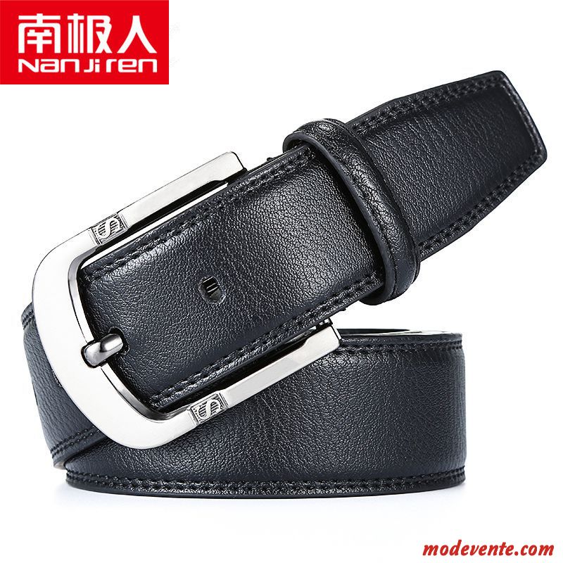 Ceinture Homme Milieu Cuir Véritable Personnes Âgées Boucle Âge Moyen Cuir De Vache Noir