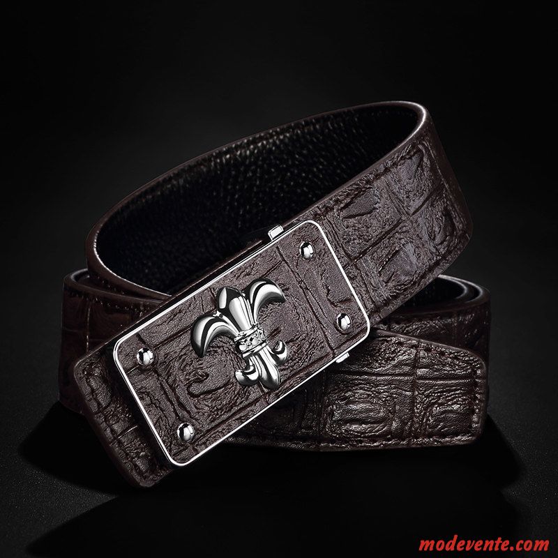 Ceinture Homme Mode Loisir Personnalité Cuir Véritable Crocodile Modèle Lisse Brun Gris