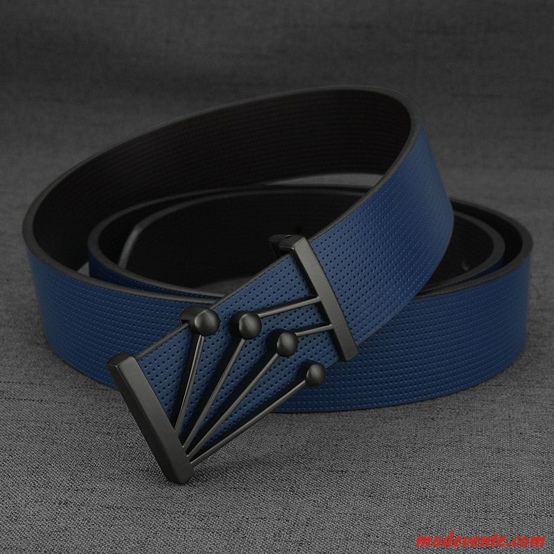 Ceinture Homme Personnalité Étudiant Tendance Cuir Véritable Lisse Bleu Blanc