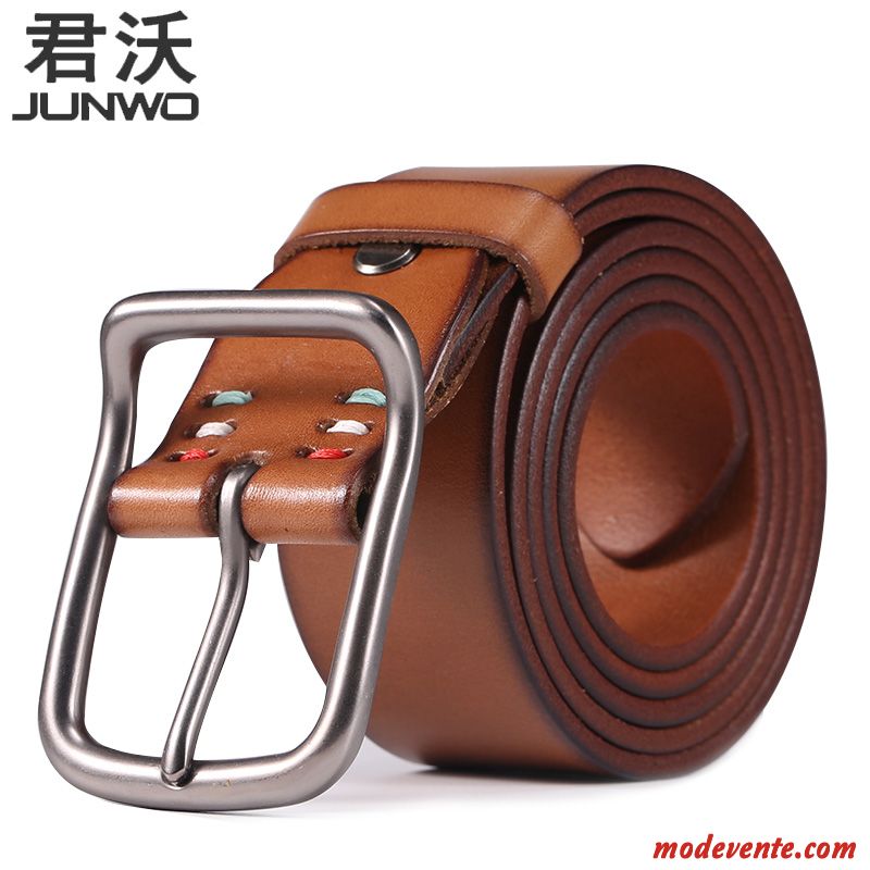 Ceinture Homme Rétro Manuel Détresse All-match Cuir Véritable Cuir De Vache Brun Foncé