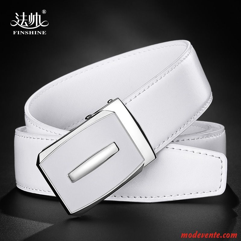 Ceinture Homme Simple Cuir Véritable Mode Personnalité Étudiant Boucle Automatique Blanc