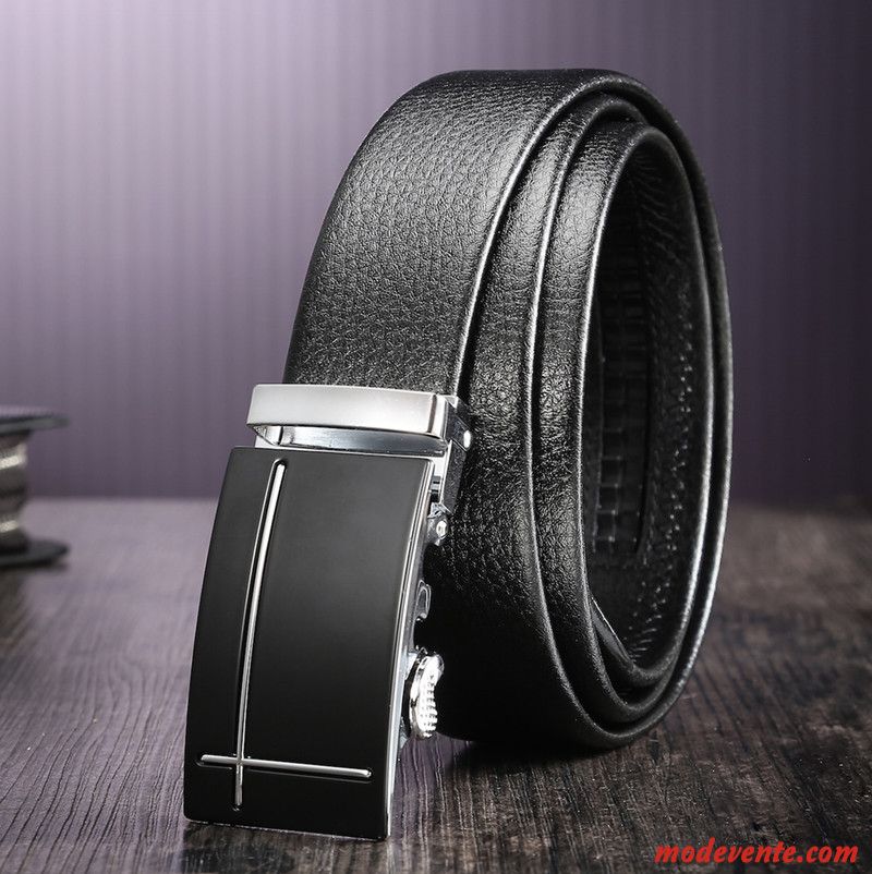 Ceinture Homme Tendance Boucle Automatique Entreprise Cuir De Vache Âge Moyen Loisir Noir