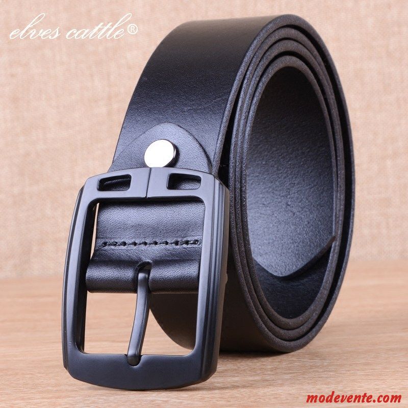 Ceinture Homme Âge Moyen Boucle Loisir Cuir De Vache Jeunesse Mode Noir