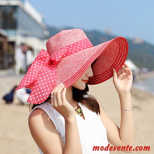 Chapeau Femme Bord De Mer Crème Solaire Plier Point D'onde Plage Gros Rouge