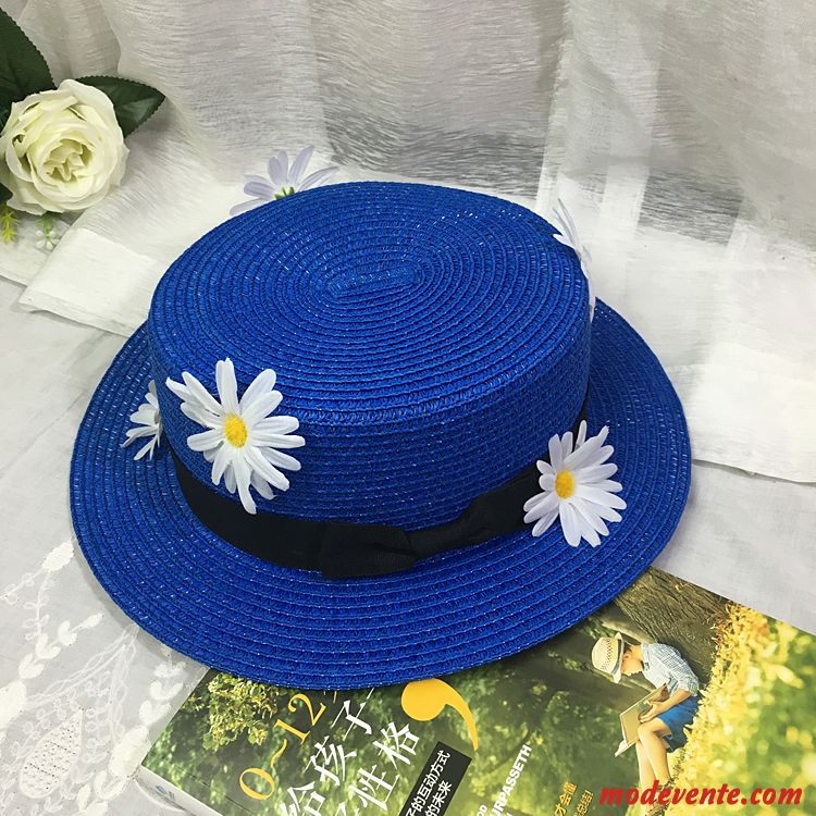 Chapeau Femme Bord De Mer Ombre All-match Été Voyage Crème Solaire Bleu Marin