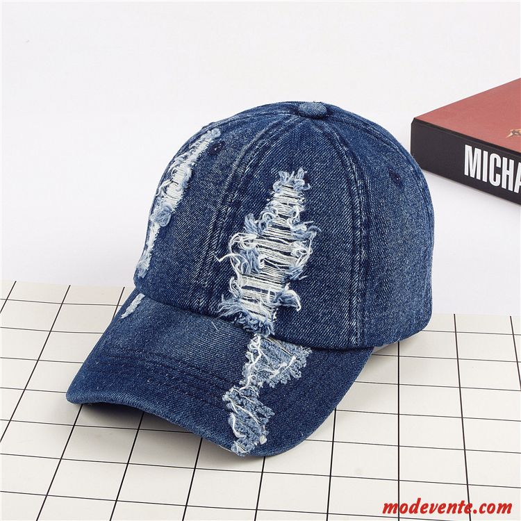 Chapeau Femme Denim Casquette Tendance Homme Détresse Loisir Bleu Foncé