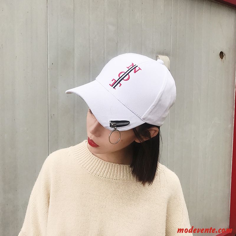 Chapeau Femme Loisir Bague En Fer Tendance Homme Casquette De Baseball Étudiant Blanc