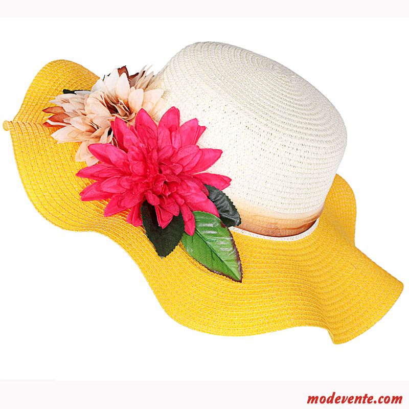 Chapeau Femme Ombre Plier Chapeau De Paille Mode Gros Crème Solaire Jaune