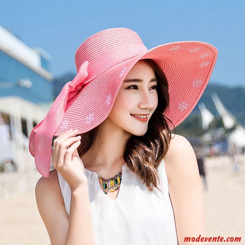 Chapeau Femme Plage Ombre All-match Gros Crème Solaire Tendance Violet Rose