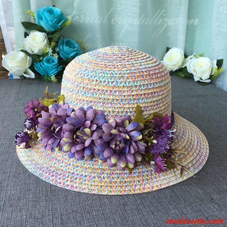 Chapeau Femme Plier Frais Été Plage Voyage Ombre Coloré Violet