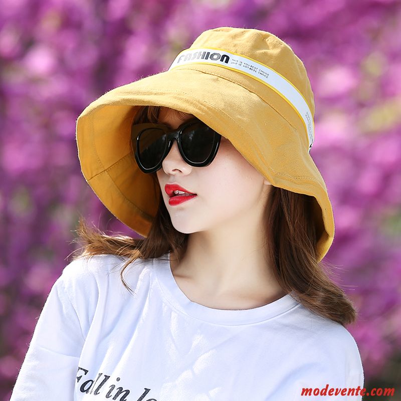 Chapeau Femme Plier Plage Bord De Mer Chapeau De Pêcheur Été Crème Solaire Jaune