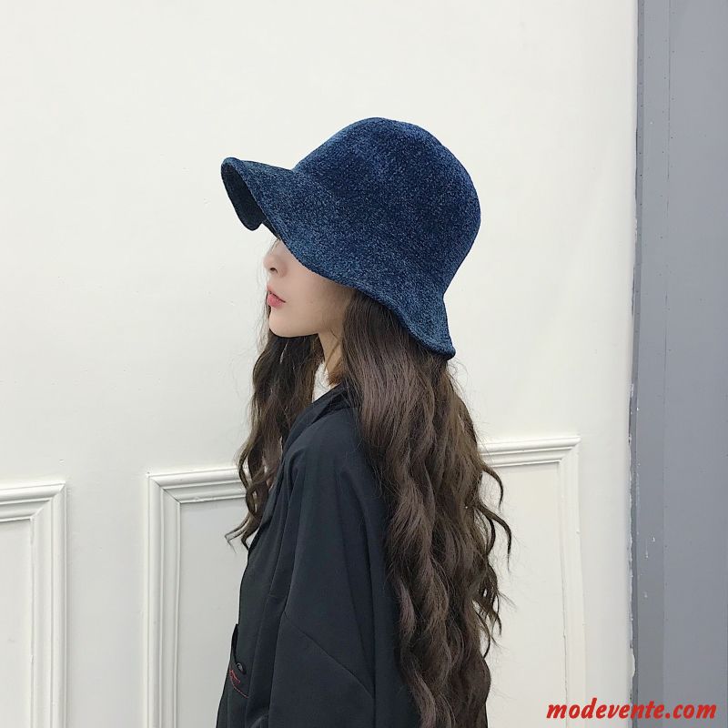 Chapeau Femme Rétro All-match Mode Étudiant L'automne Chapeau De Pêcheur Bleu