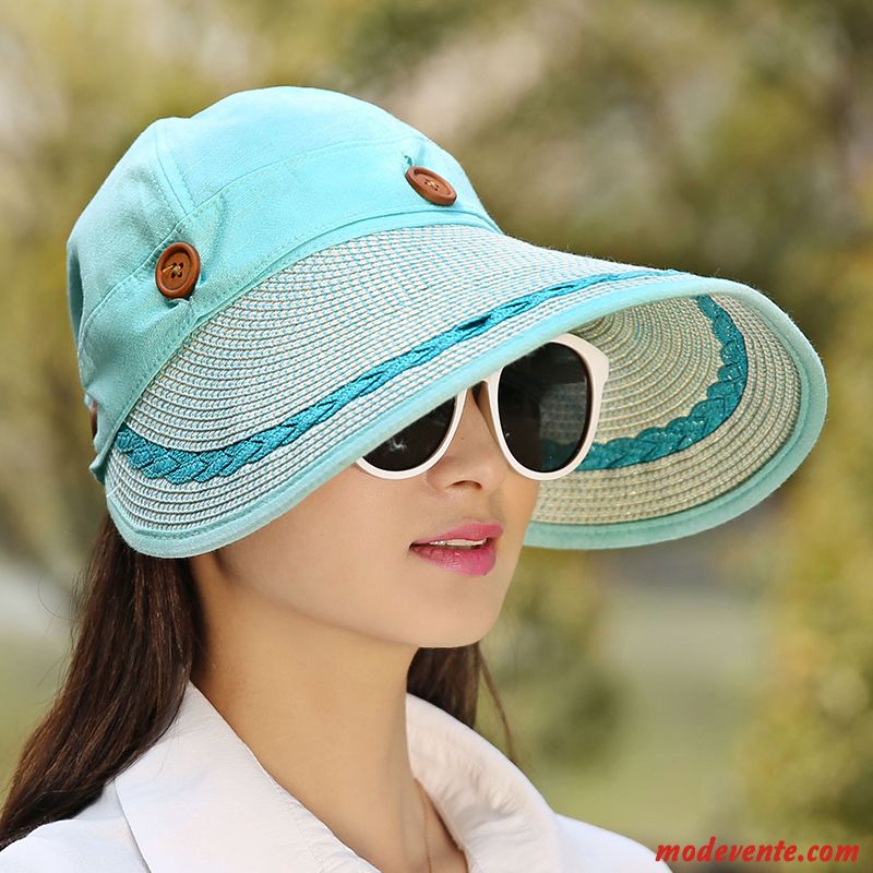 Chapeau Femme Été Plier De Plein Air Voyage Ombre Crème Solaire Bleu