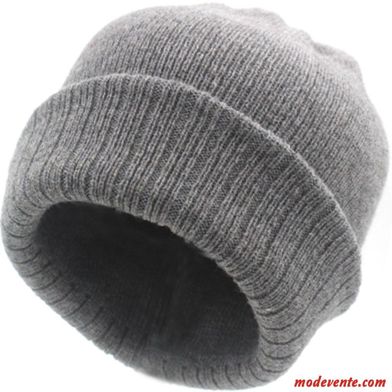 Chapeau Homme Femme Couche Double Milieu Bonnet De Laine Garder Au Chaud Bonnet Tricoté Gris