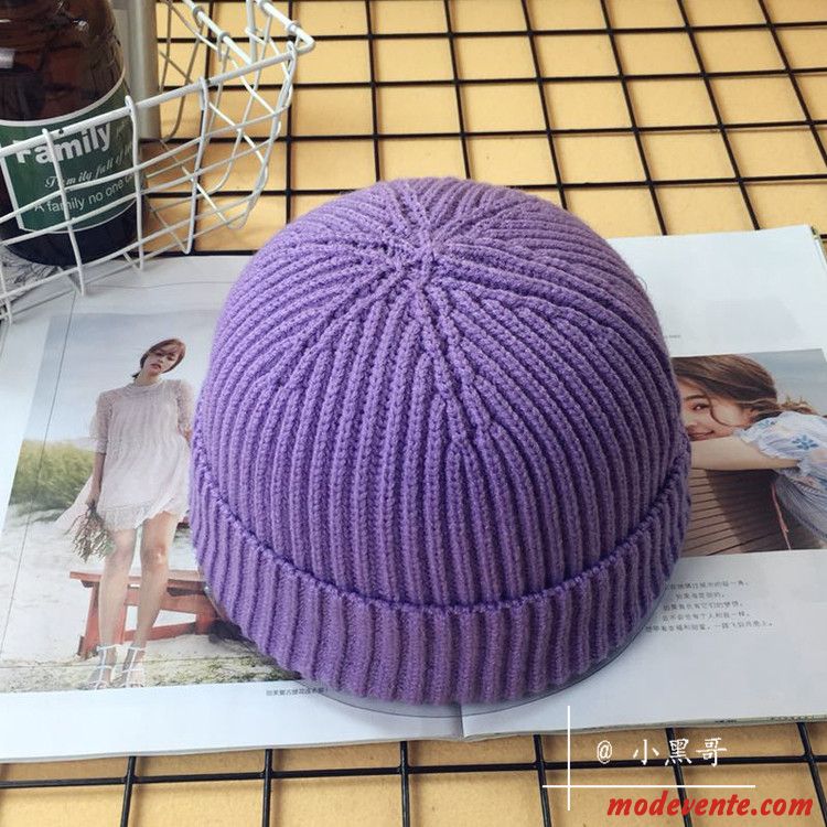 Chapeau Homme Femme Court Paragraphe Tendance Bonnet De Laine Tricot Hip Hop Violet