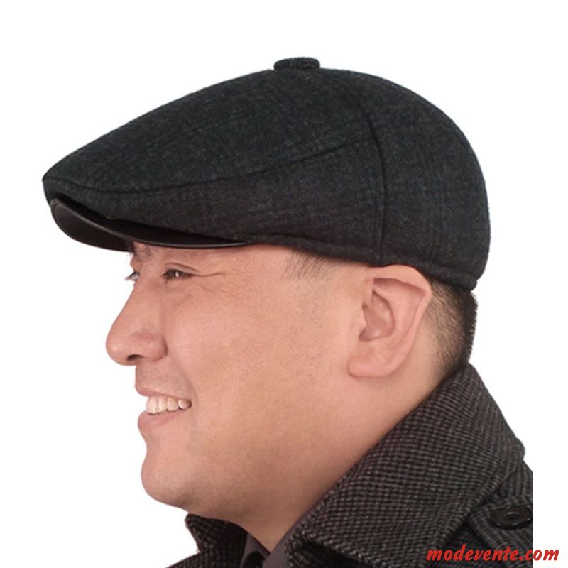 Chapeau Homme Milieu Casquette Hiver Oreille Protectrice Mode Personnes Âgées Noir