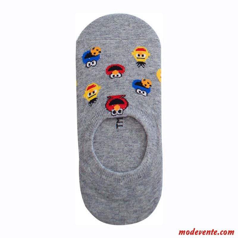 Chaussette Femme Antidérapant Chaussette Basse Coupée Coton Rayé Dessin Animé Silicone Gris Clair