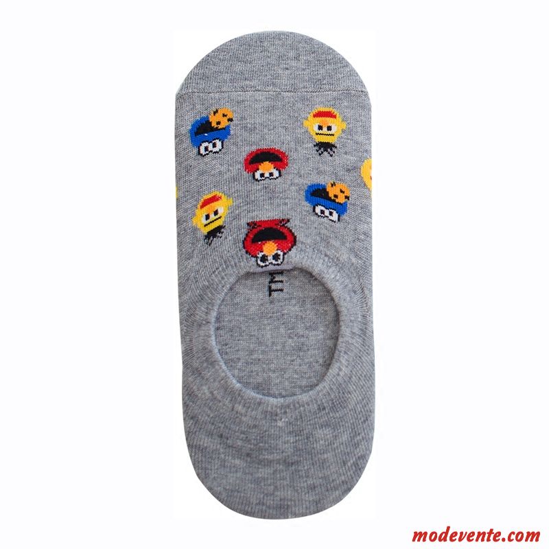 Chaussette Femme Antidérapant Chaussette Basse Coupée Coton Rayé Dessin Animé Silicone Gris Clair