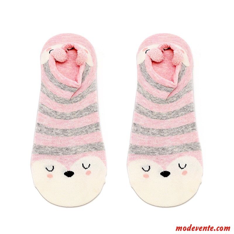 Chaussette Femme Coton Charmant Été Printemps Chaussette Basse Coupée Dessin Animé Rose Clair