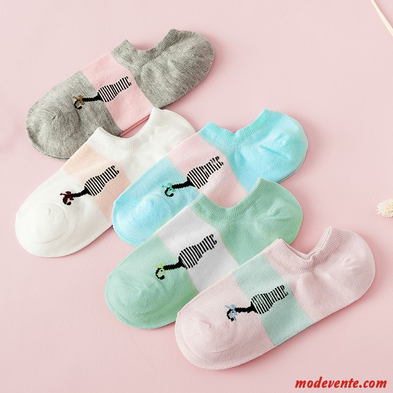 Chaussette Femme Invisible Chaussette Courte Chaussettes En Coton Vent De L'université Section Mince Été Bleu Clair