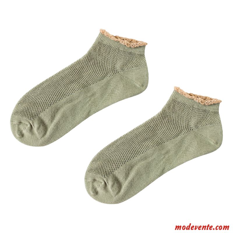 Chaussette Femme Rétro Dentelle All-match Été Chaussette Courte Chaussettes En Coton Vert Clair