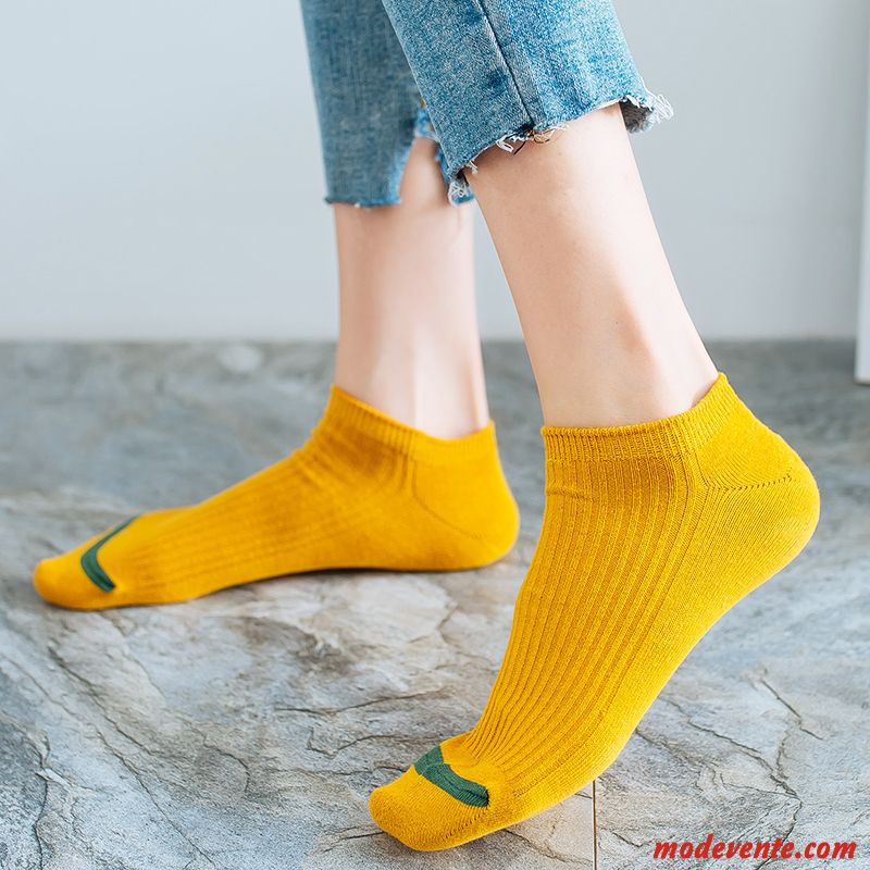 Chaussette Femme Étudiant Section Mince Chaussette Courte Chaussette Basse Coupée Faible Charmant Jaune