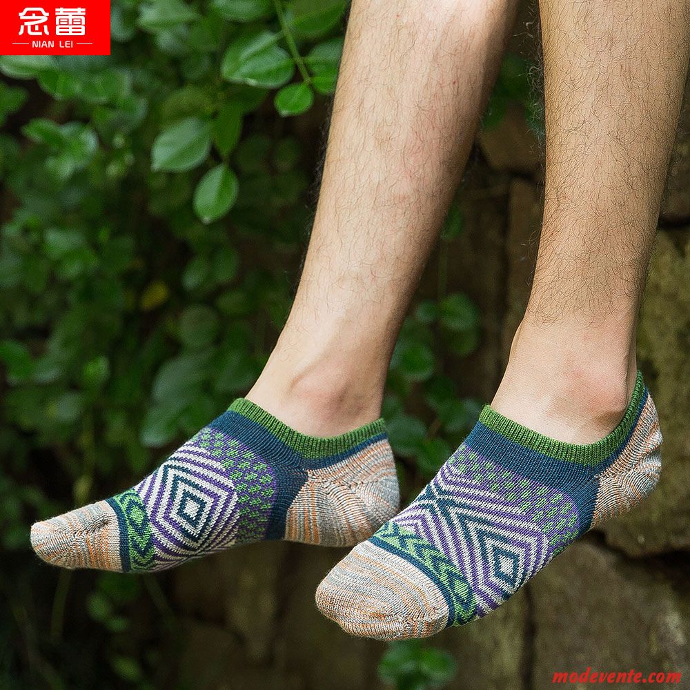 Chaussette Homme Chaussette Courte Coton Rétro Été Chaussette Basse Coupée Folk-custom Vert Clair