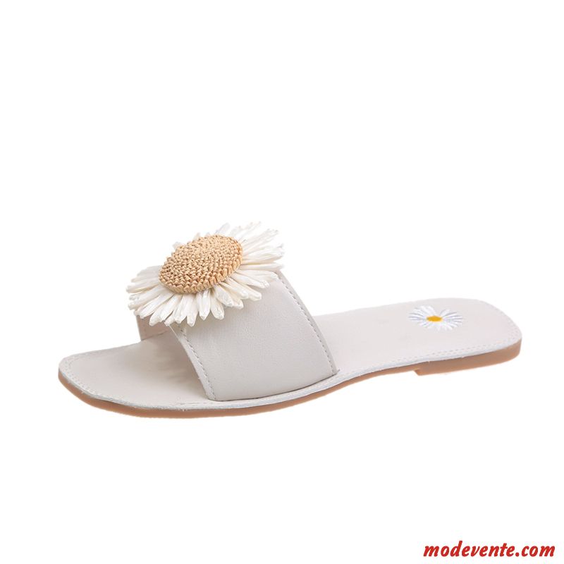 Chaussons Femme Antidérapant Simple Plage Été Mode Semelle Doux Blanc