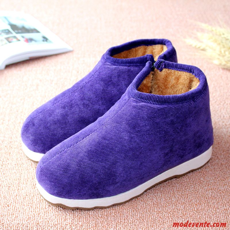 Chaussons Femme Chaussures En Coton Tongs Chaussons Plus De Velours Renforcé De Maison Matelassé Violet