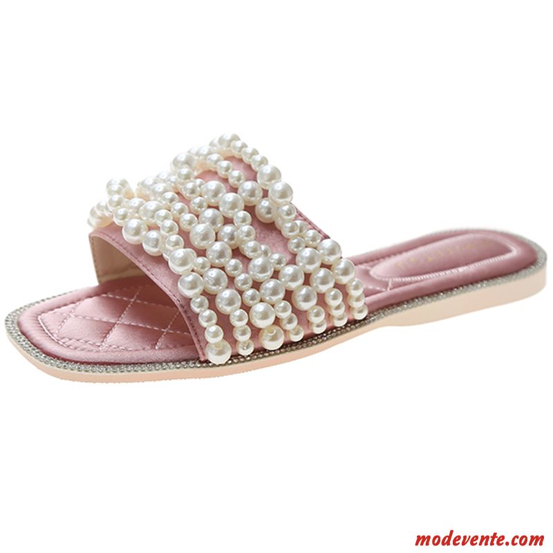 Chaussons Femme Imitation Strass Tous Les Assortis Été Plage Outwear Antidérapant Rouge Rose