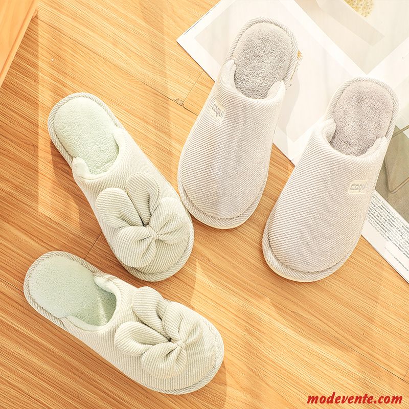 Chaussons Femme Matelassé Intérieur Semelle Épaisse Fantaisie Tongs Chaussons De Maison Blanc