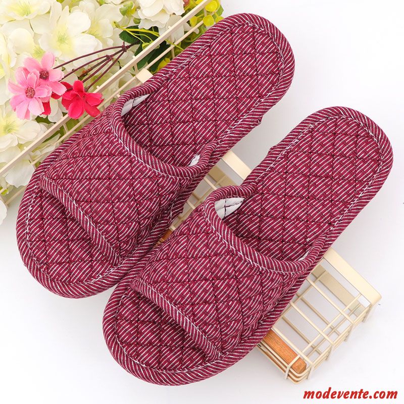 Chaussons Femme Matelassé Semelle Doux Toutes Les Saisons Été Hiver Intérieur Rouge