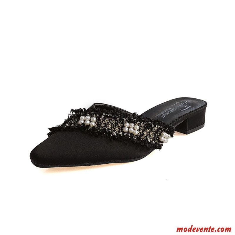 Chaussons Femme Plage Tongs Chaussons Pointe Pointue Talon Moyen Épais Été Noir