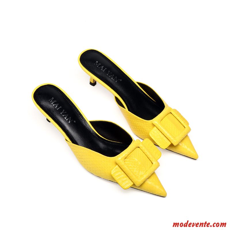 Chaussons Femme Tongs Chaussons Été Mode Talon Moyen Tous Les Assortis Minces Rouge Jaune