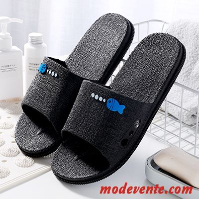 Chaussons Homme Antidérapant Fantaisie Été Tongs Chaussons Salle De Bains De Maison Noir